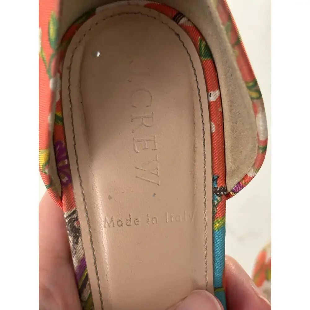 J.Crew Silk Lucie dorsay Pumps sz 8.5 Sweet Orange floral made in Italy chic